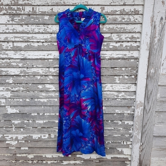 Vintage Made in Hawaii Honolulu Blue Purple Sleeveless dress - Picture 6 of 7